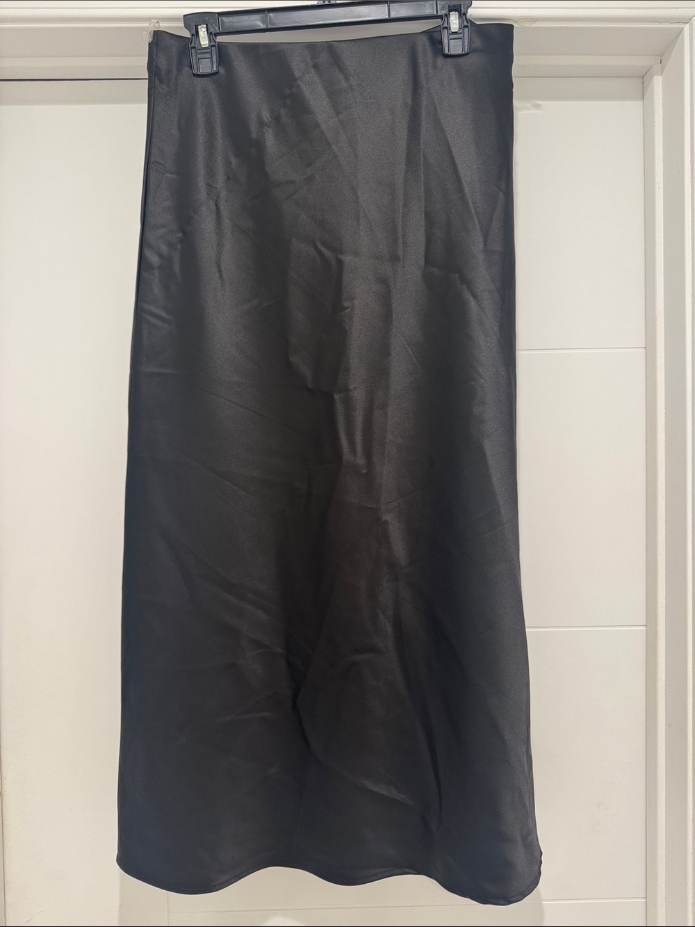 Black Satin Bias Midi Skirt